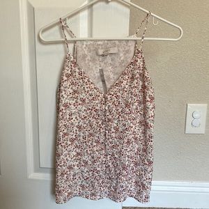 Loft white with pink flowers v neck button cami